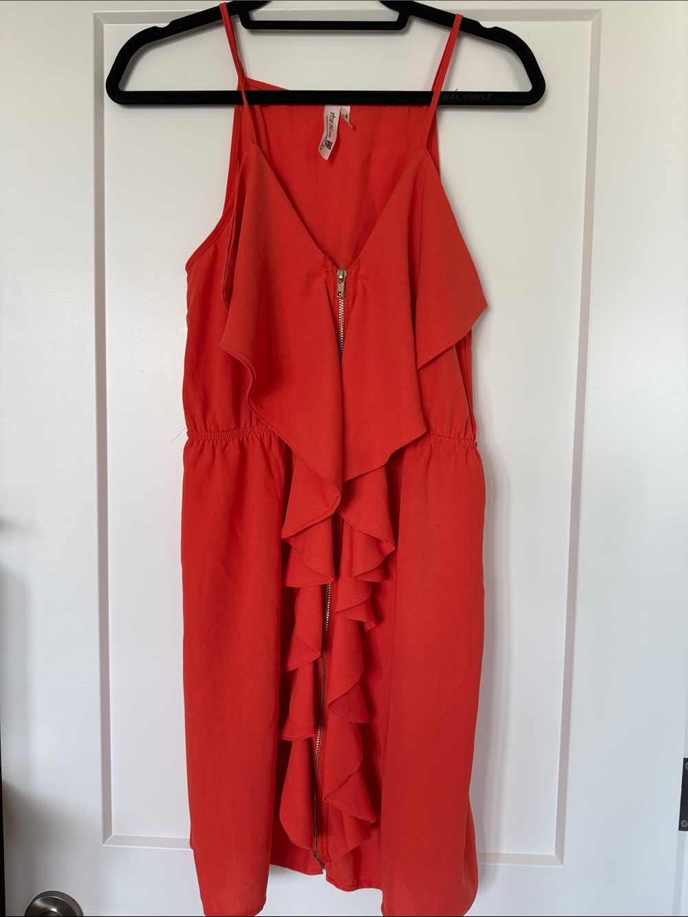 Women’s Orange Ruffle Front Sleeveless Dress